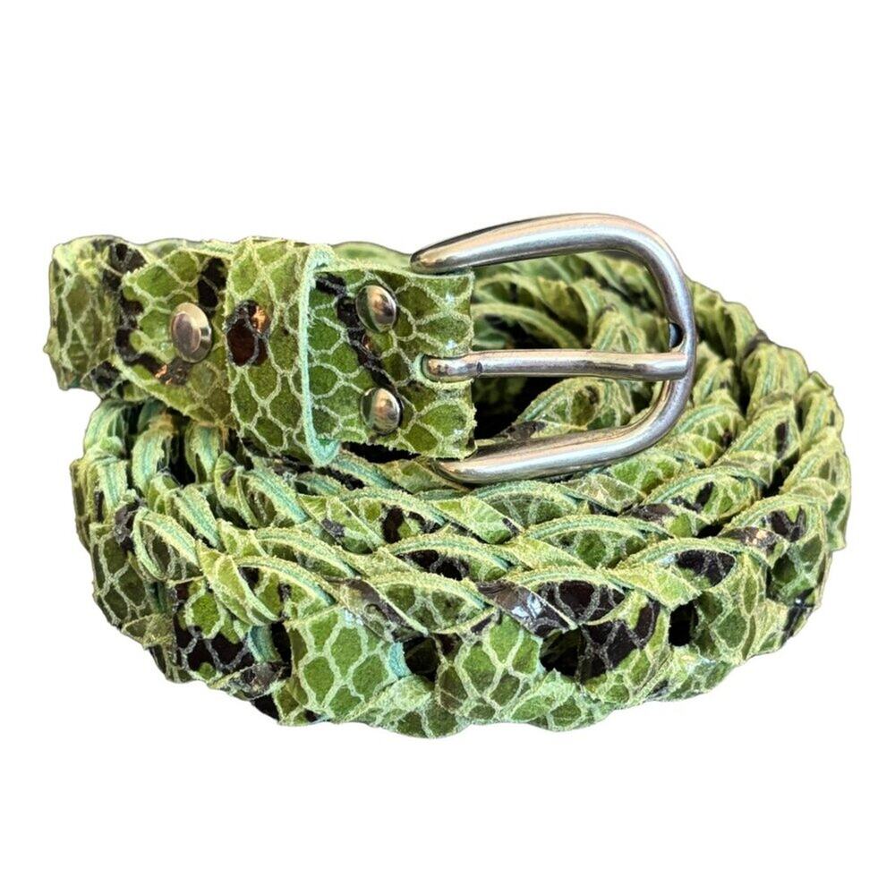 MARIOS Italian Snakeskin Leather Chainlink Design Belt Green Black SZ 4X